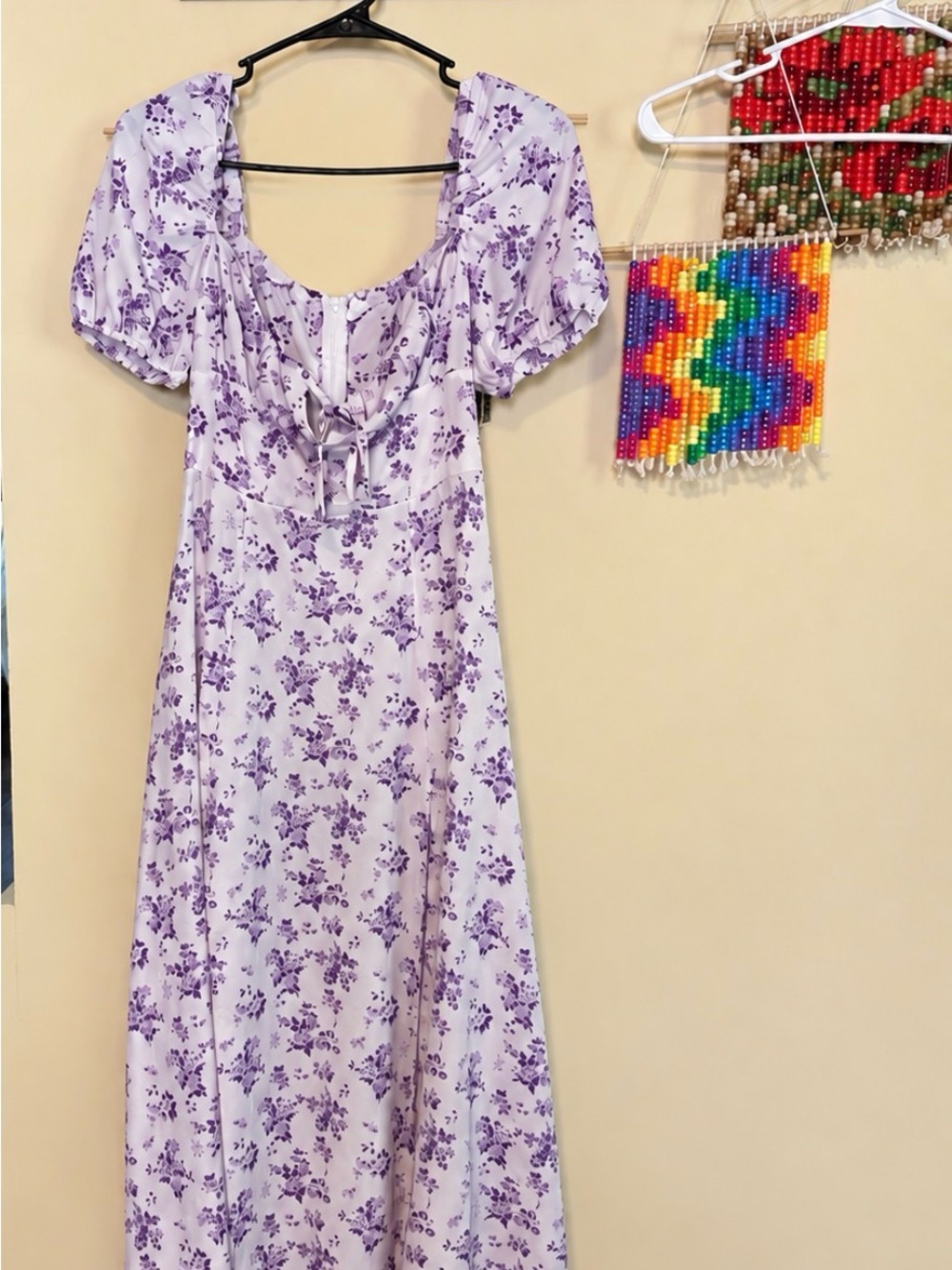Amazon Lavender Floral Midi Dress with Puff Sleeves